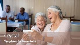  Presentation with senior smart home - Beautiful slides featuring mobile technology nurses - senior friends taking selfie backdrop and a coral colored foreground