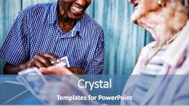  Presentation with playing cards - Audience pleasing slides consisting of mobile technology nurses - smiling senior male and female backdrop and a teal colored foreground