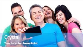  Presentation with technology - PPT layouts with mobile telecommunications - group of happy people background and a teal colored foreground