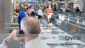  Presentation with airport terminal - Colorful PPT theme enhanced with mobile telephone awaiting his flight backdrop and a  colored foreground