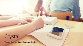  Presentation with learning technology - Slide deck with mobile testing - education high school learning technology background and a coral colored foreground