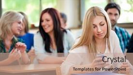  Presentation with classroom - Slide deck having mobile testing - female student using phone background and a coral colored foreground