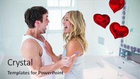  Presentation with happy birthday multicorored balloons - Cool new PPT theme with mobile testing - love heart balloons against happy backdrop and a coral colored foreground