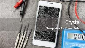  Presentation with green radar screen - Amazing PPT theme having mobile testing - smartphone with broken screen backdrop and a dark gray colored foreground