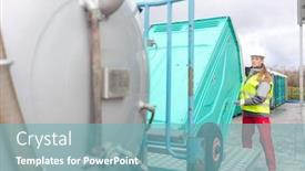  Presentation with toilet - Amazing slide deck having mobile-toilet-being-loaded backdrop and a seafoam green colored foreground