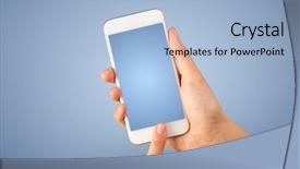  Presentation with fingers - Cool new presentation theme with mobile touch screen - female fingers touching blank smartphone backdrop and a  colored foreground