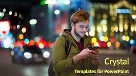  Presentation with young man on the phone - Cool new PPT theme with mobile traffic - portrait of young man backdrop and a tawny brown colored foreground