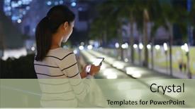  Presentation with smart city - Presentation design enhanced with mobile traffic - woman use of smart phone background and a mint green colored foreground
