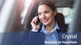 Presentation with seat belt in car safety - Presentation theme consisting of mobile trafic - businesswoman with phone background and a ocean colored foreground