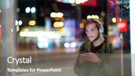  Presentation with city - Theme featuring mobile trafic - portrait of young man background and a gray colored foreground