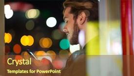  Presentation with urban - Presentation design consisting of mobile trafic - young man using smartphone background and a tawny brown colored foreground