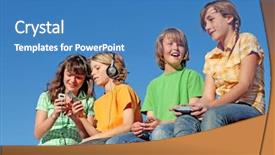  Presentation with kids playing - Audience pleasing presentation theme consisting of mobile video - group of kids playing backdrop and a teal colored foreground