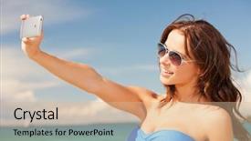  Presentation with college education happy smiling - Theme featuring mobile video - picture of happy smiling woman background and a lemonade colored foreground