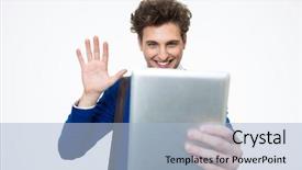  Presentation with curly hair - PPT theme consisting of mobile video - smiling young man with curly background and a  colored foreground