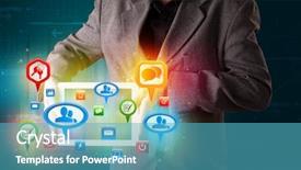  Presentation with tablet - Slide set with mobile video - young businessman presenting modern tablet background and a teal colored foreground