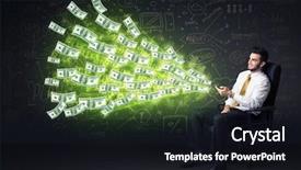  Presentation with tablet - PPT theme with mobile wallet - businessman sitting in chair holding background and a wine colored foreground