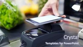  Presentation with terminal - Amazing PPT layouts having mobile wallet - closeup shot of female hand backdrop and a tawny brown colored foreground