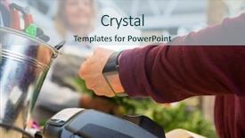  Presentation with smart - Audience pleasing PPT layouts consisting of mobile wallet - cropped image of female customer backdrop and a lemonade colored foreground