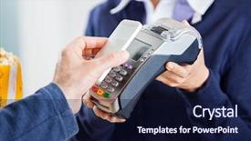  Presentation with nfc - Beautiful presentation design featuring mobile wallet - cropped image of man using backdrop and a navy blue colored foreground