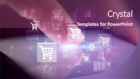 Presentation with online shopping - PPT theme having mobile wallet - finger touching phone with online background and a violet colored foreground
