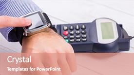  Presentation with smart - PPT layouts featuring mobile wallet - man using smart watch background and a coral colored foreground