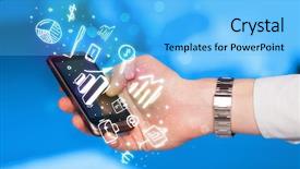  Presentation with finance - Slide deck consisting of mobile wallet - smartphone with finance and market background and a light blue colored foreground