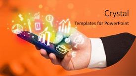  Presentation with smartphone - Cool new PPT theme with mobile wallet - smartphone with finance and market backdrop and a gold colored foreground