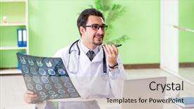  Presentation with dental radiology panoramic x ray - PPT theme enhanced with mobile xray - doctor radiologist looking at x-ray background and a  colored foreground