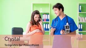  Presentation with pregnant woman in hospital - Audience pleasing theme consisting of mobile xray - pregnant woman visiting male gynecologyst backdrop and a coral colored foreground
