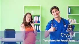  Presentation with pregnant woman - Cool new PPT layouts with mobile xray - pregnant woman visiting male gynecologyst backdrop and a ocean colored foreground