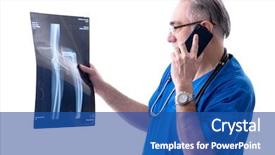  Presentation with black and white old phone - Presentation design enhanced with mobile xray - white bearded old doctor radiologist background and a  colored foreground