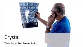  Presentation with radiologist - Colorful presentation enhanced with mobile xray - white bearded old doctor radiologist backdrop and a  colored foreground