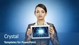  Presentation with psychology holding a brain - Presentation theme enhanced with mobile xray - woman holding tablet pc background and a  colored foreground