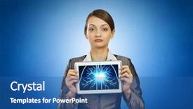  Presentation with psychology holding a brain - Presentation design enhanced with mobile xray - woman holding tablet pc background and a ocean colored foreground