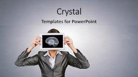  Presentation with psychology holding a brain - Slide deck with mobile xray - woman holding tablet pc background and a  colored foreground