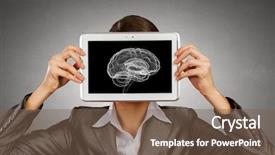 Presentation with brain - Slide deck featuring mobile xray - woman holding tablet pc background and a  colored foreground