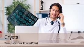  Presentation with radiologist - Cool new theme with mobile xray - young handsome doctor radiologist working backdrop and a mint green colored foreground