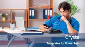  Presentation with working - Presentation design consisting of mobile xray - young handsome doctor radiologyst working background and a ocean colored foreground