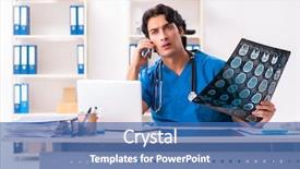  Presentation with working in a clinic - PPT theme with mobile xray - young male doctor radiologist working background and a  colored foreground