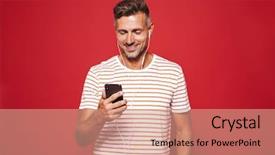  Presentation with old wite man and his music - PPT theme having mobilephone - portrait of a delighted man background and a  colored foreground