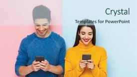  Presentation with nurses and mobile phones - Theme enhanced with mobility - cheerful young couple standing isolated background and a sky blue colored foreground