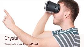  Presentation with movies - Colorful PPT theme enhanced with mobility orientation - amazed man wearing virtual reality backdrop and a  colored foreground