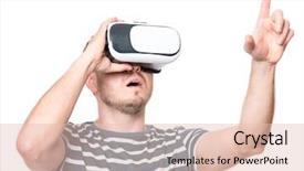  Presentation with movies - Presentation theme having mobility orientation - amazed man wearing virtual reality background and a lemonade colored foreground