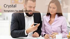  Presentation with medical procedure simulation using plasma - Beautiful PPT layouts featuring mobilphone people talking - businesspeople using their smartphones backdrop and a  colored foreground