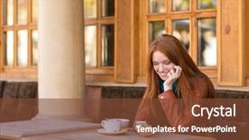  Presentation with college education happy smiling - Colorful presentation theme enhanced with mobilphone people talking - cute smiling happy young female backdrop and a tawny brown colored foreground