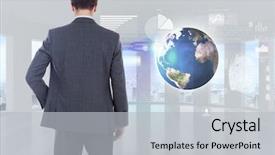  Presentation with hologram - PPT theme featuring moblie cloud computig - businessman standing with hand background and a  colored foreground