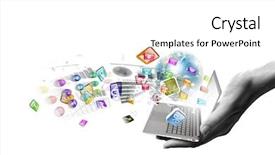  Presentation with media image - Colorful slide set enhanced with moblie cloud computig - close up of hand backdrop and a  colored foreground