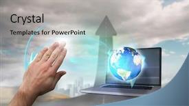  Presentation with life journey road map - Colorful PPT theme enhanced with moblie cloud computig - hand presenting against road turning backdrop and a light gray colored foreground