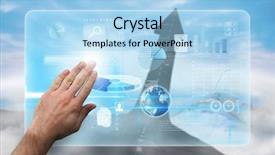  Presentation with road to excellence - Colorful slide deck enhanced with moblie cloud computig - hand presenting against road turning backdrop and a light blue colored foreground