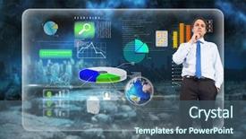  Presentation with singapore city landscape - Presentation design with moblie cloud computig - thinking businessman touching chin background and a  colored foreground